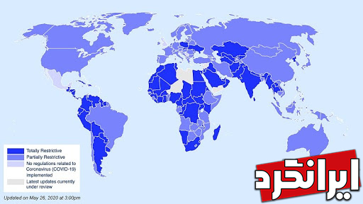 نقشه ممنوعیت‌های سفر به کشورهای مختلف در دوران کرونا منتشر شد